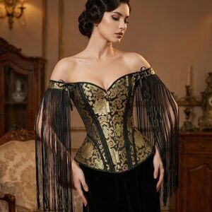 Elegant Black and Gold Off-Shoulder Corset Top